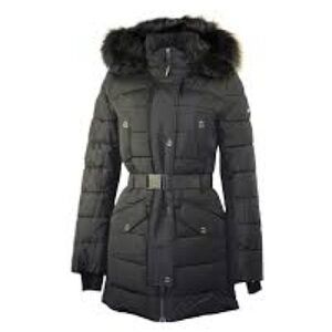 Michael Kors Black Puffer Coat with Faux Fur Trim